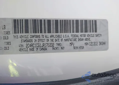 2018 Chrysler Pacifica Lx из США, поврежденный, VIN 2C4RC1CG1JR171232